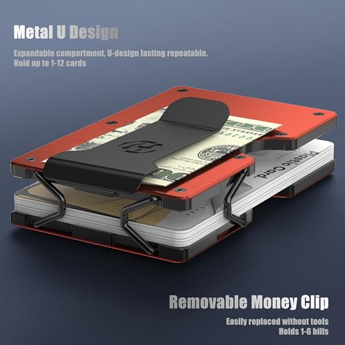 Wallet for Men, Minimalist Metal Wallets with Removable Money Clip, Front Pocket Aluminum Credit Card Holder, RFID Blocking Slim Card Case, Mens Business Team Travel Gifts,Brushed Burnt Orange4