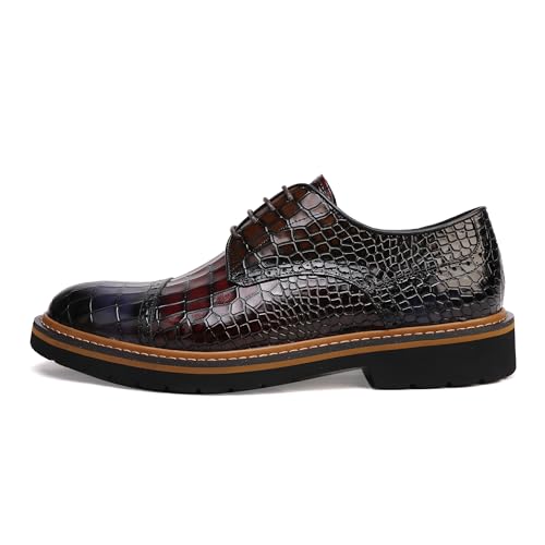 Image of Loafers for Men,Leather Crocodile Pattern Oxfords Business Formal Brogue Dress Shoes, Two Color Mix