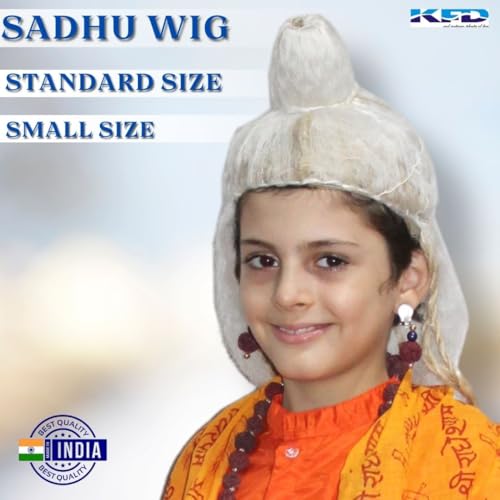 Image of Kaku Fancy Dresses White Jata Wig, Mythological Characters Hair Wig for Narad Muni Rishi Muni Sadhu, Small Size, Stage Drama Costume