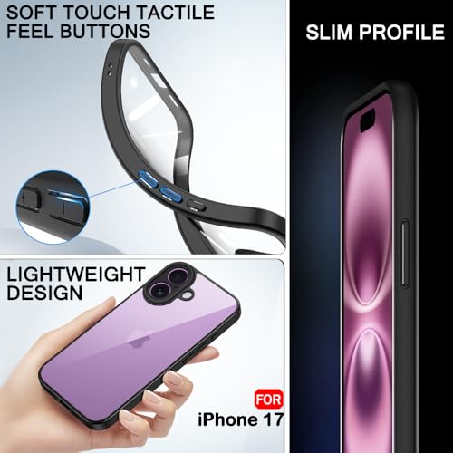 Image of TheGiftKart Ultra-Hybrid Shockproof Sleek Armor Back Cover Case for iPhone 17 | 360 Protection | Crystal Clear Hard Back Cover Case for iPhone 17 (PC & TPU, Transparent Clear Back, Black Sides)