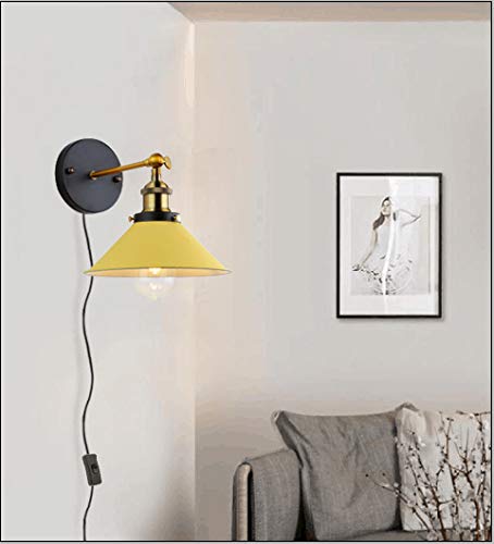 Image of ANYE Wall Sconces with UL Plug-in Button Black Cord Retro Minimalist Style Macaron Yellow Iron Lampshade Decor Lights Fixtures for Loft Cabinet Kitchen Hotel Bulb Sold Separately