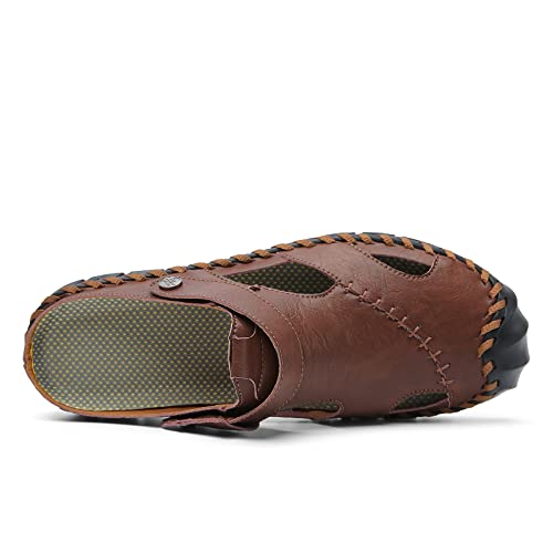 Image of JAMONWU Men's Casual Closed Toe Adjustable Leather Sandals Handmade Fisherman Beach Sandals