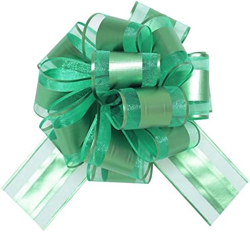 12 PCS 6" Large Gift Ribbon Pull Bows, Gift Wrapping Bows for Baskets, Presents, Wedding, Christmas, Party Decorations,Green