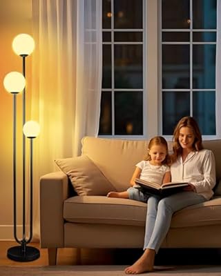 Lightdot 63IN Black Floor Lamp with U-Pole Style, Mid Century Standing Lamps with 3 3000K Soft Warm White Bulbs Included, Modern Globe Floor Lamp for Living Room/Wedding