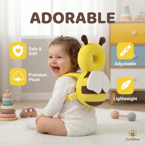 Image of Baby Head Protection Backpack - Soft Lightweight Fall Cushion for Toddlers During Crawling & Walking, Helps Ease Impact from Backward Tumbles(Bee)