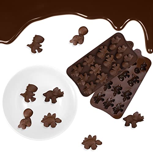 Chocolate Mold 2 Pcs Emoticon Shaped Candy Making Molds Cute Silicone Baking Mould Ice Cube Tray Mini Pudding Gummy Maker (2 Pcs Dinosaur Shaped Mold) #TOP4