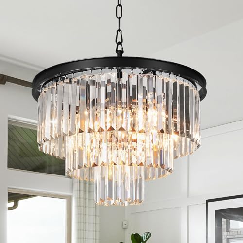MEELIGHTING 8 Lights Modern Contemporary Crystal Chandeliers Lights Pendant Ceiling Chandelier Lighting Fixture 3-Tier for Dining Room Living Room