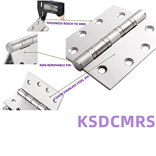 Ksdcmrs 4 Inch Stainless Steel Door Hinges, Heavy Duty 4 X 4 Inch Ball Bearing Non Removable Hinge Pin For Interior And Exterior Ourtswing Door Or Gate Security-3 Pack,Silver thumb #3