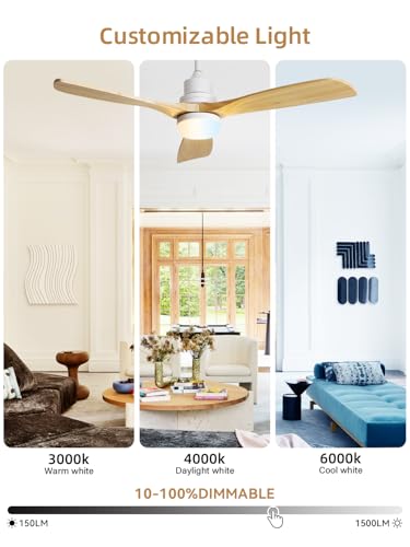 Image of Sofucor 52 Inch Wood Ceiling Fans with Lights and Remote, Modern, 3 Blade