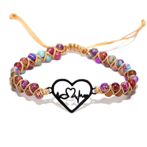 Image of Women Boho Wrap Bracelet,Handmade Natural Stone Crystal Emperor Beads Heart Bracelet, Fashion Bohemian Jewelry Gift for Women