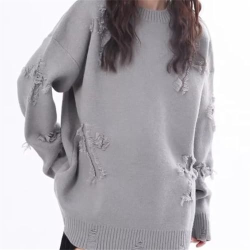 Men's High Street Vintage Hole Detail Knit Pullover Long Sleeve Full Length Loose Fit Casual Sweater4