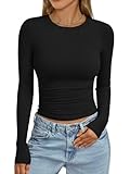 Trendy Queen Womens Long Sleeve Shirts Crop Tops Fall Fashion 2025 Going Out Basic Winter Clothes Black XS