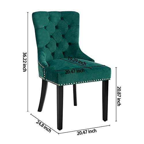 Canglong Upholstered Button-Tufted Side Nailhead Trim Armchairs Dining Room Accent Chair For Bedroom, Set Of 1, Green #TOP2