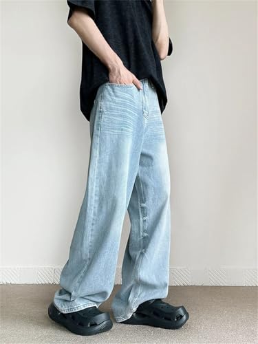 Men Zipper Vintage Jeans Straight High Street Casual Trousers Casual Denim Wide Leg Pants3