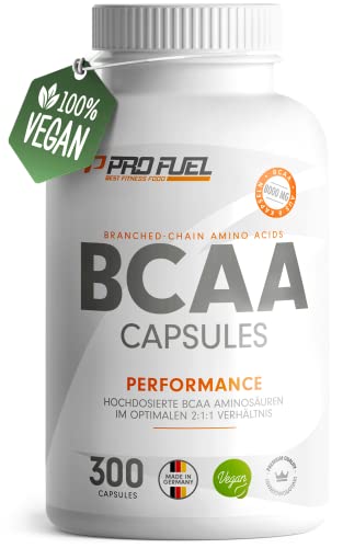 BCAA Kapseln 300x vegan - hochdosiert mit 8000mg BCAA im optimalen 2:1:1 Verhältnis - Giga-Caps mit 1000 mg BCAA - essentielle Aminosäuren Leucin, Isoleucin & Valin - Made in Germany