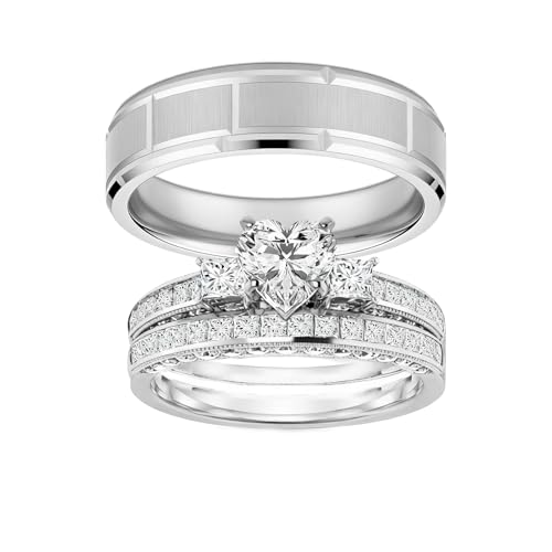 S925 Silver 10K 14K 18K Gold Couple Wedding Bands Ring Set for Women and Men 1-3 Carat Moissanite Couple Matching Bridal Rings Sets 3pcs Engagement Rings Set for Her and Him Free Engraving4