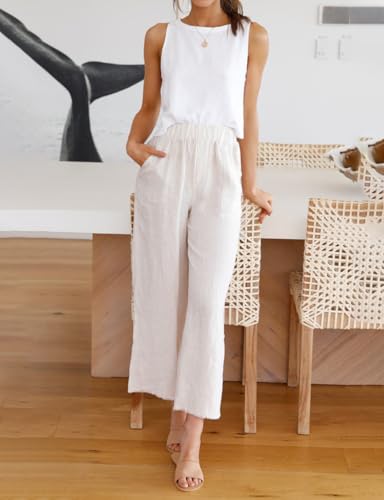 Mywinway Linen Tank Tops for Women Cotton Summer Sleeveless Cropped Casual Fashion Cute Tops4