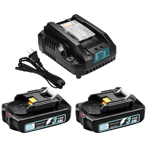 Saikyoubat 互換 マキタ 18v バッテリー BL1830B 3.0Ah マキタ 18v バッテリー 充電器セット bl1830b2個+DC18RC充電器付き 電動工具用 軽量化 BL1430B BL1460B BL1860Bなど互換可能 PSEとCE認証取得済み