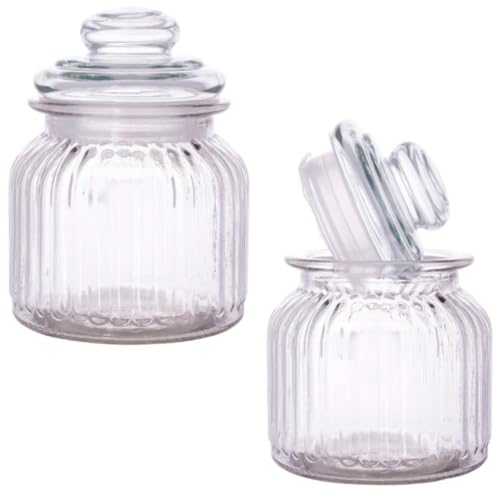 Image of Stylish Home Decor Crystal Clear Glass Sugar Candy Mukhwas Jar Bowl Pickle Storage Container Pot with Lid CRYSTAL CANDY JAR. (POP JAR 730ML 3PCS)