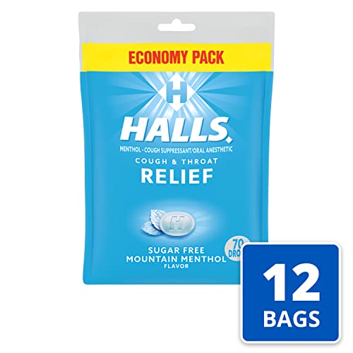Halls Relief Mountain Menthol Sugar Free Cough Drops, Economy Pack, 12 Bags Of 70 Drops (840 Total Drops) #TOP2