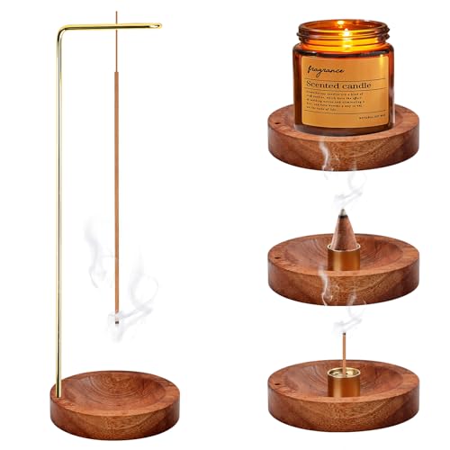 Incense Stick Holders, Incense Holder, Insensé Sticks Holder, Joss Stick Holder Upside down Wooden Detachable 9-Hole Brass Burner for Home, Office, Yoga, Meditation Spa Tea House