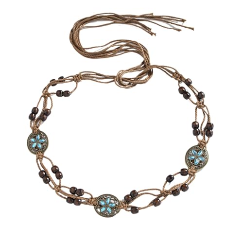 Bohemian Woven Waist Rope, Rhinestone Butterfly Braided Waist Belt, Vintage Tassel Knotted Belt for Dresses Jeans