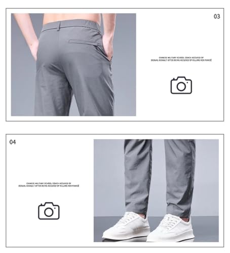 Men Business Ice Silk Pants Straight Elastic Waist Trousers Men Casual Active Hiking Pants Straight Fit Trousers3