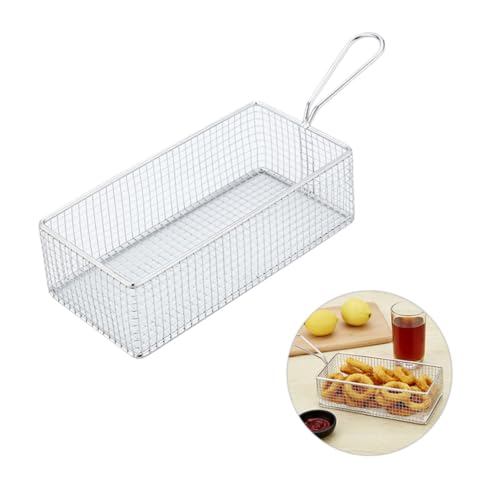 MAGICLULU Chip Frying Basket French Fry Basket Metal Food Strainer Stainless Steel Rectangular Fry Basket Net Strainer Basket Spider Strainer Skimmer Ladle Mesh Frying Basket Blush With Ears