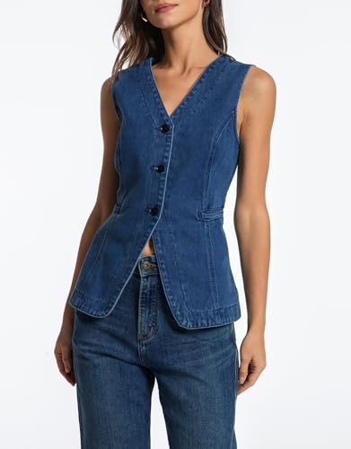 Kedera Denim Vest for Women Button Down Long Jean Waistcoat Casual Sleeveless Denim Jackets Slim Fit Jean Top4