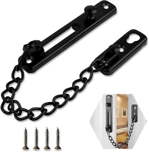 Image of Black Door Security Chain Heavy Duty Safety Chain Lock Door Guard Chain Latch for Home Security Interior Door Chain Lock Anti Theft Door Security Hardware for Main Door Front Door Chain Restrictor
