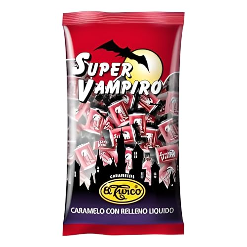 Caramelos Super Vampiro de Fresa (200 unidades) - Caramelo Relleno de Delicioso gel de fresa. Caramelo Duro con Sabor a Fresa Ácida, Sin Gluten BOLSA DE 1,2 KG