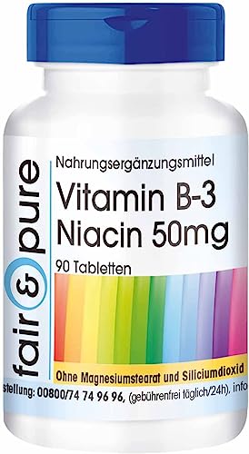 Fair & Pure® - Vitamin B3 Tabletten - Niacin 50mg als Nicotinamid - flush-free - vegan - ohne Magnesiumstearat - 90 Niacin-Tabletten