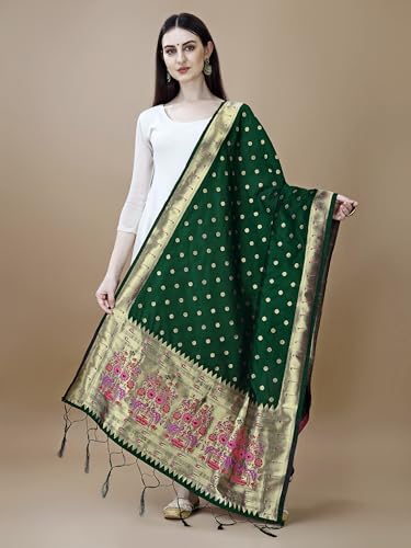 Image of DEVANGI Women's Woven Banarasi Silk Dupatta /Chunni For Women, Floral Print 1 Meter Wide and 2.3 Meter Length Printed Designer Dupatta /Chunni For Girls