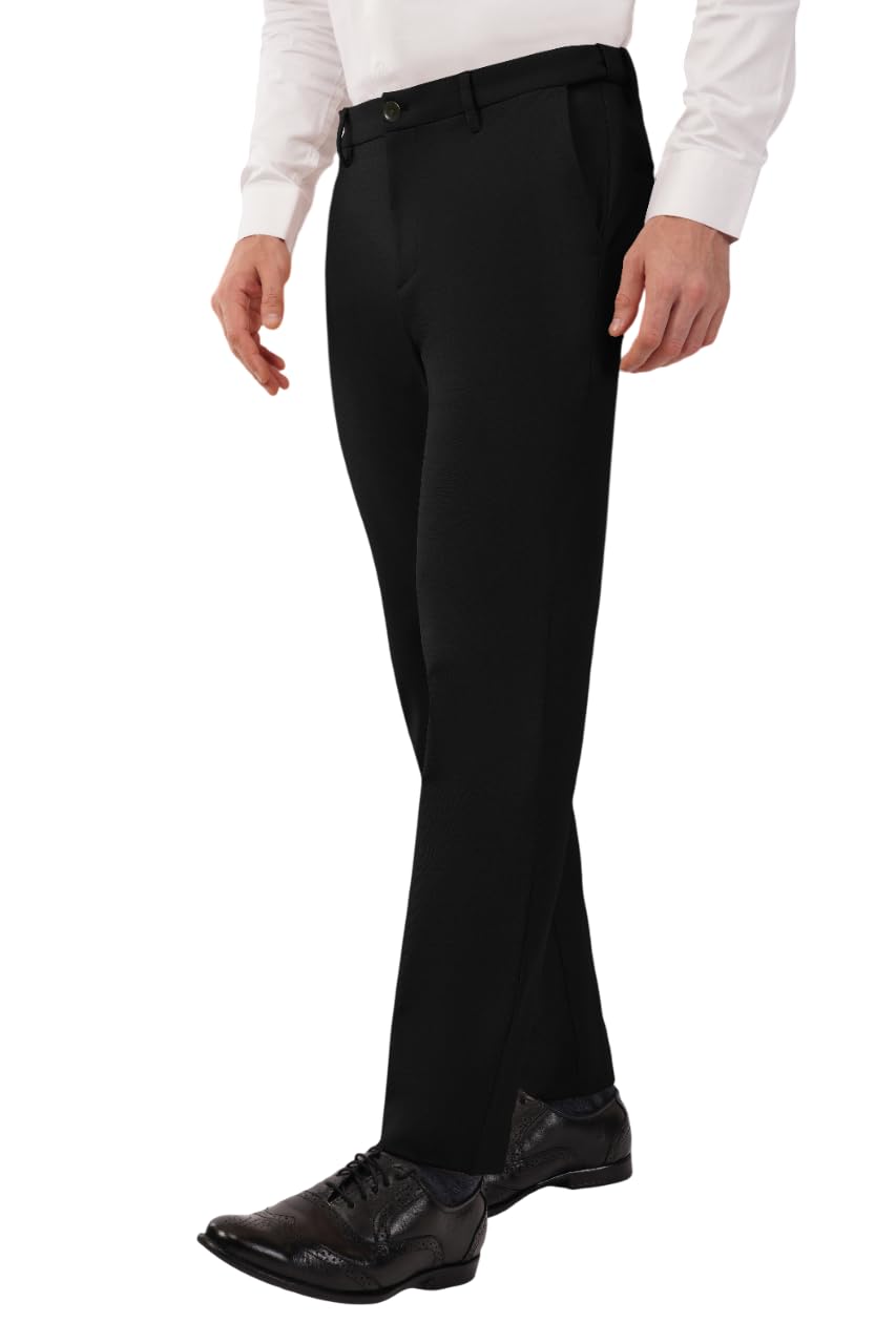 SaintX Men's Premium 4-Way Comfort Stretch Formal Trousers | Smart Moisture Wicking Wrinkle Free Fabric | Smarter Techno Flex Expandable Waistband | Stylish Slim Fit | Daily Office Wear