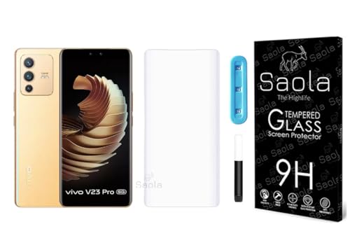 Image of Saola Curved UV Tempered Glass For Vivo V23 Pro 5G. Comes With UV Light & Glue For Finest Pasting. Edge To Edge Protection With Case Friendly Fit. (Pack Of 1)