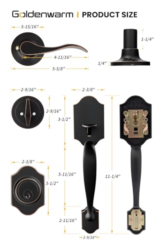 Image of Goldenwarm Double Front Door Lock Set, Oil-Rubbed Bronze Double Door Handlewith Dummy, Double Classic Front Door Hardware Set with Reversible Wave Handle Lever, Double Entry Door Lock Set