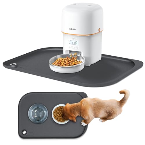 Silicone Pet Feeding Mat with Metal Ring, Waterproof, 23x15 in, Pet Feeding Mats, Raised Edges to Prevent Spills, Dogs and Cats Placement Tray to Stop Food and Water Bowl Messes (Gray, 23x15 in)