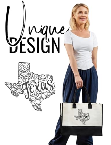 Image of InnoBeta Texas Gifts for Women, US State Gifts Canvas Tote Bag, with Top Zipper Closure and Shoulder Strap for Birthday, Mother's Day, Christmas