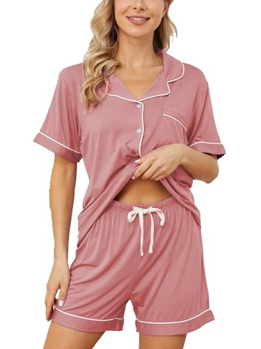 Image of Womens Pajama Sets Short Sleeve Sleepwear Soft Button Down Nightwear Lounge Pj Set XS-XXL
