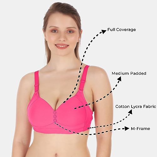 Image of Tweens Lite Wite - Minimiser Medium Padded Cotton Lycra Bra (Plus Size) - Triple Hook - Full Coverage - Wirefree - Seamless T-Shirt Bra