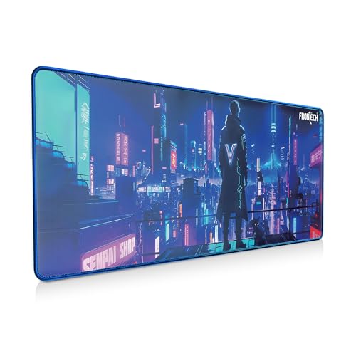 Image of Frontech Extended Gaming Mouse Pad (900 x 400 mm) - Premium Desk Mat with Anti-Slip Rubber Bas | Water-Resistant Surface | Stitched Edges & Ultra-Smooth Control for Gaming & Office (MSP-0058 Blue)