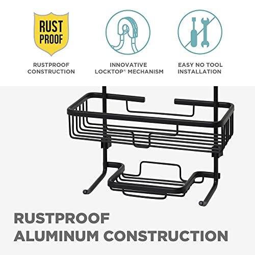 Zenna Home Hanging Shower Caddy, Over The Shower Head Bathroom Storage, Rustproof, No Drilling, Bath Organizer With 2 Shelves, Soap Tray, Razor Holders And Hooks, Black #TOP4