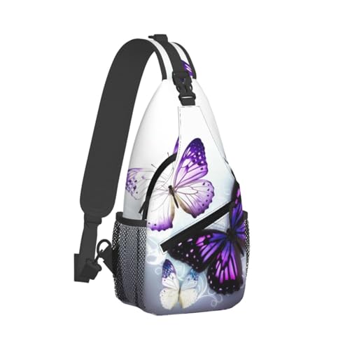 Mochila tipo sling negra con diseño de mariposas miniatura 1