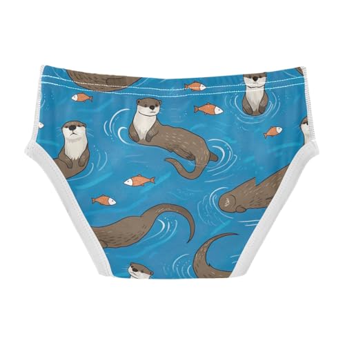 CHIFIGNO Boys' Cotton Underwear Printed Briefs Breathable Briefs Underwear for Kids Boys, Cute Otters Fish Blue2