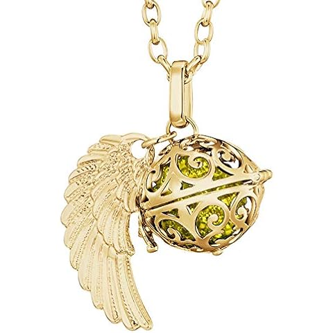 Collar ángel de la Guarda de Acero Inoxidable Oro con Colgante alas de ángel y Bola de resonancia de Color Amarillo Cover