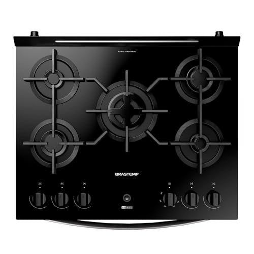 Fogão Brastemp 5 Bocas Preto Com Mesa de Vidro, Função Air Fryer e Turbo Chama – BFS5LAE 220V