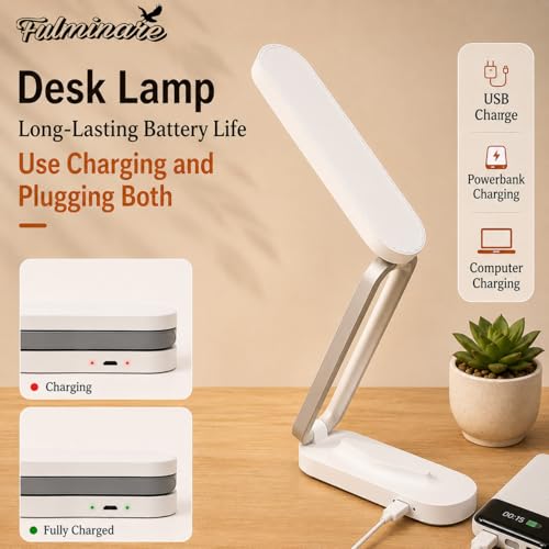 Image of Fulminare Plastic LED Desk Lamp Dimmable Reading Table Lamp with USB Charging Port 3 Colour Mode,Touch Control Eye Caring, Desk for Study, Work (Pawn)