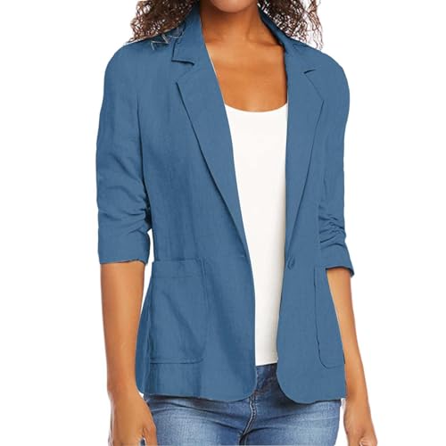 Lightweight Linen Blazers for Women Casual Petite 3/4 Sleeve Blazer Jackets Plus Size Summer Suit Jacket4