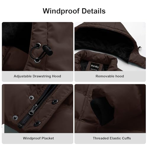 Image of Pursky Men's Puffer Jacket Waterproof Winter Bubble Coats Ski Parka Fur Hooded