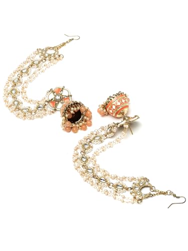 Image of Karatcart Gold Plated Pearl Chain Kundan Kaanchain Earrings for Women